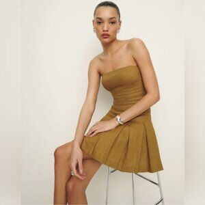 NWT Reformation Isabeli Strapless Linen Pleated Mini Dress Ginger